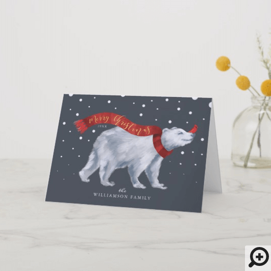 Merry Christmas Winter Polar Bear & Red Cardinal Holiday Card