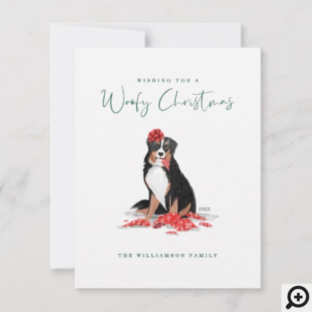 Naughty Dog Watercolor Burnese Mountain Chew Gift Holiday Card