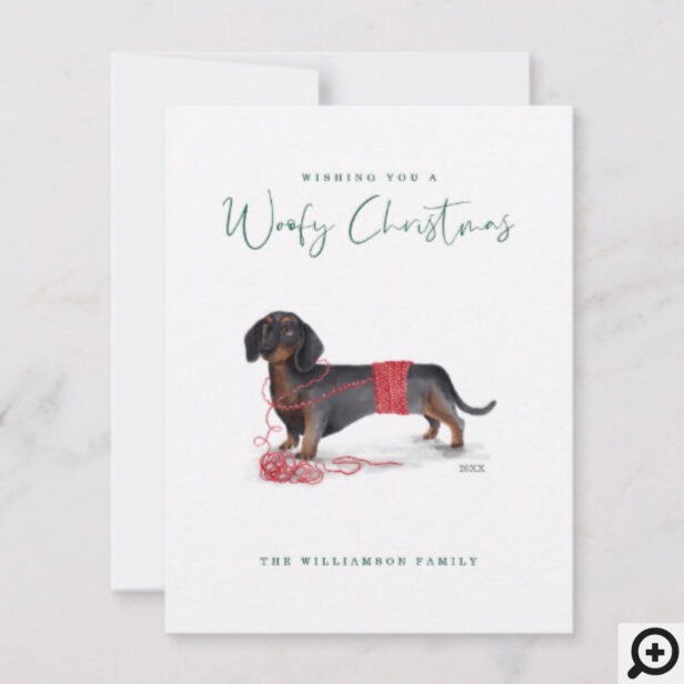 Naughty Dog Watercolor Dachshund Shredded Sweater Holiday Card