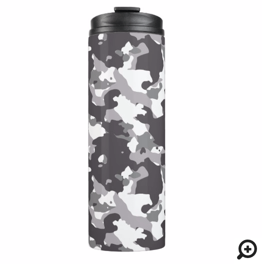 Grey, Black & White Girly Army Camouflage Pattern Thermal Tumbler