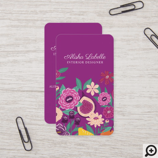 Tropical Fruit & Wildflowers Botanical Pink Business Card