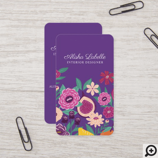 Tropical Fruit & Wildflowers Botanical Violet Business Card