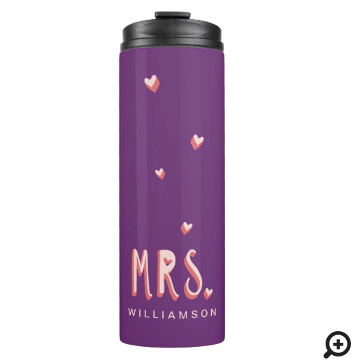 Typographic Mrs Purple & Pink Trendy Girly Hearts Thermal Tumbler