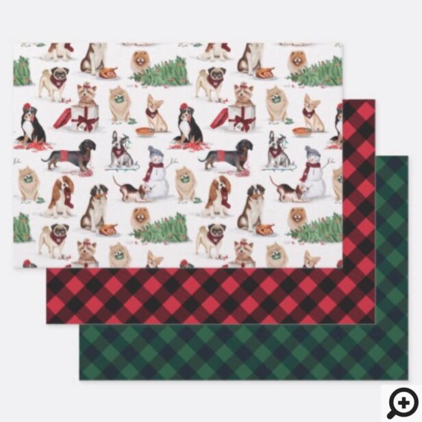 Cute Watercolor Naughty Dogs Wrapping Paper Set