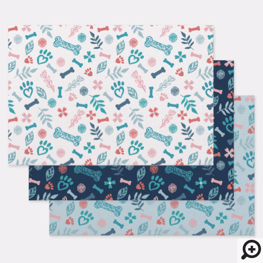Loving Floral & Foliage Pet Paw Print Wrapping Paper Sheets