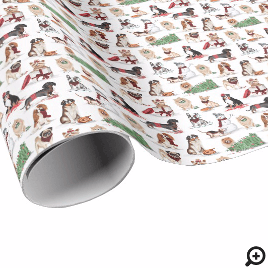 Woofy Christmas Cute Watercolor Naughty Dogs Wrapping Paper