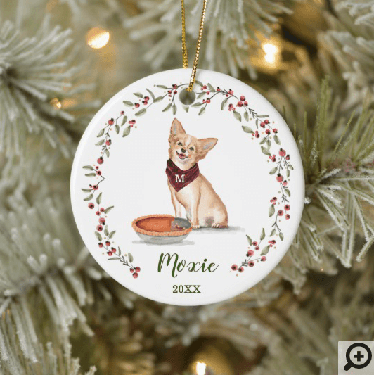 Naughty Watercolor Chihuahua Dog Photo Memory Ceramic Ornament