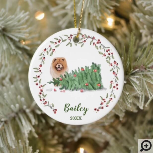 Naughty Watercolor Chow Chow Dog Photo Memory Ceramic Ornament