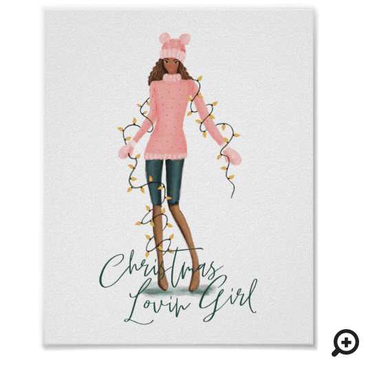Watercolor Christmas Lovin' Girl Wrapped In Lights Poster