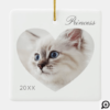Modern Minimal White Heart Frame Cat Photo Ceramic Ornament