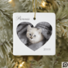 Modern Minimal White Heart Frame Cat Photo Ceramic Ornament