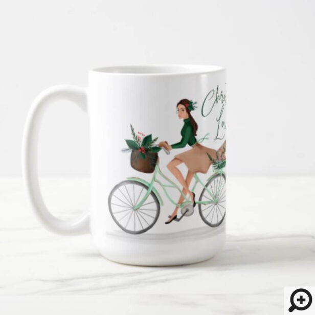 Waterolor Christmas Lovin' Girl Riding A Bicycle Coffee Mug