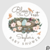 Bless This Nest Floral Bird's Nest Baby Shower Classic Round Sticker