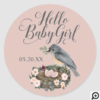 Hello Baby Girl Floral Bird's Nest Baby Shower Classic Round Sticker
