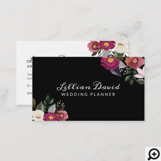 Moody & Elegant Watercolor Floral Arrangment Business Card