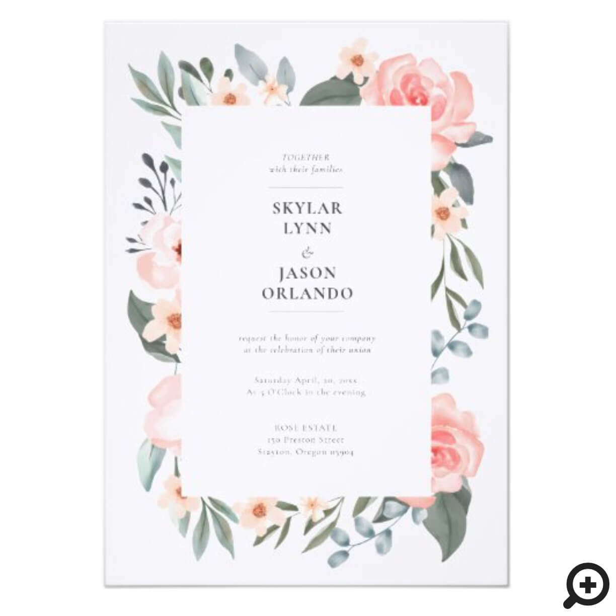 Watercolor Floral Rose & Sage Greenery Wedding Invitation