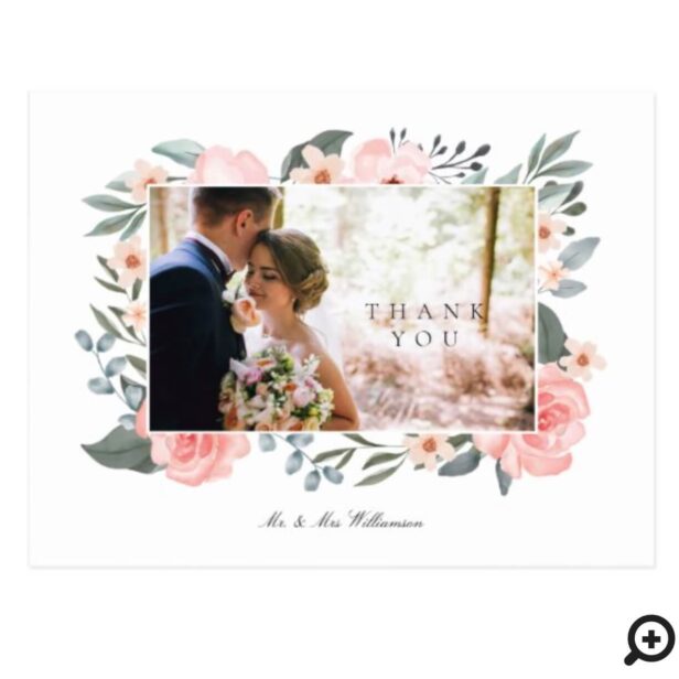 Watercolor Rose & Sage Greenery Wedding Thank You Postcard