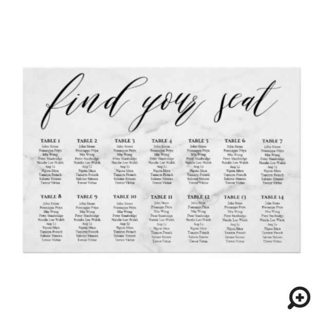 Calligraphy White & Grey Find Your Seat Wedding Seating Chart