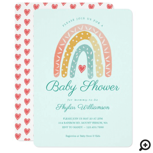 Colourful Rainbow & Hearts Boy Baby Shower Invitation
