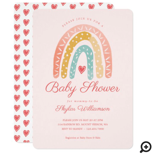 Colourful Rainbow & Hearts Girl Baby Shower Invitation