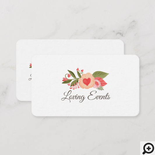 Cute & Whimsical Heart Floral Watercolor Business Card