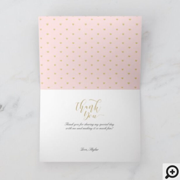 Elegant Blush Pink Wedding Dress Navy & Gold Thank You Card