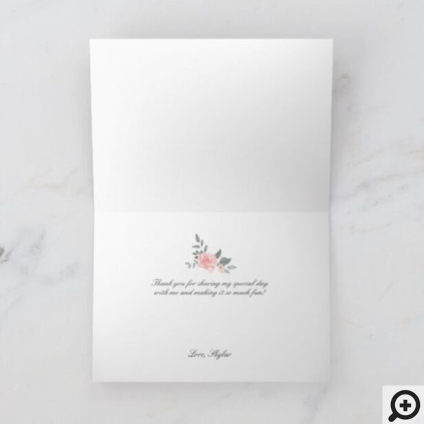 Elegant Watercolor Floral Rose Wedding Dress Thank You Card
