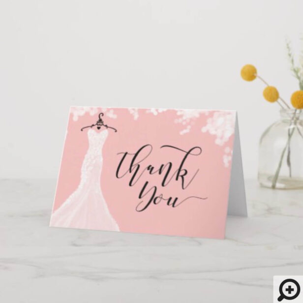 Elegant Wedding Dress Bridal Shower Pink Thank You Card