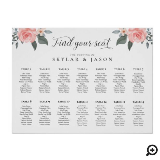 Find Your Seat Watercolor Floral Rose & Foliage Horizontal Poster