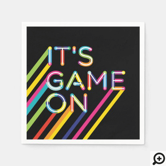 It's Game On Colorful Neon Laser Tag Birthday Napkin