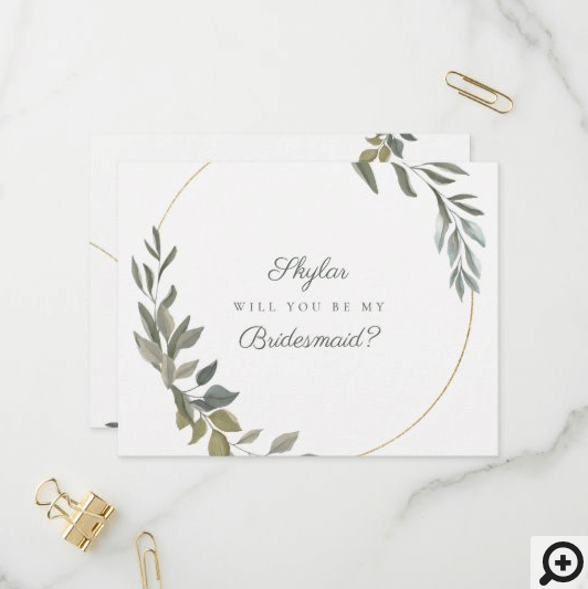 Minimal Greenery & Gold Will You Be My Bridesmaid Invitation Postcard