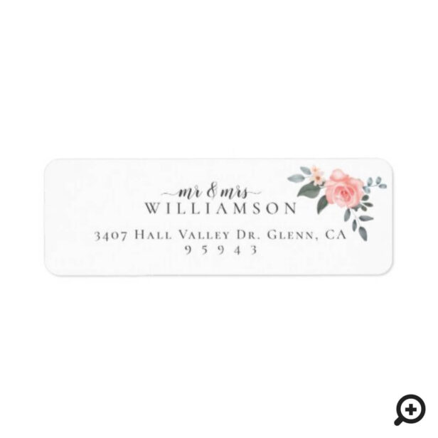 Mr & Mrs Watercolor Floral Rose & Sage Greenery Label