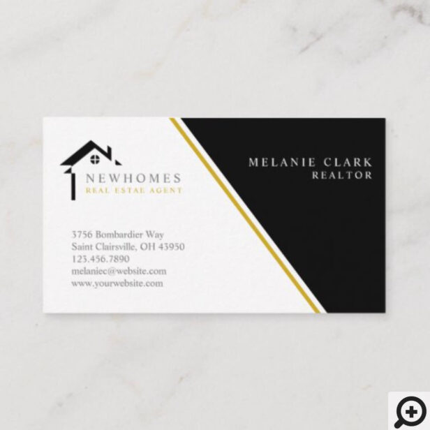 Professional Home Real Estate Agent Logo White Business Card
