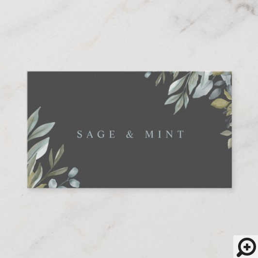 Sage And Leaf Watercolor Greenery Business Card
