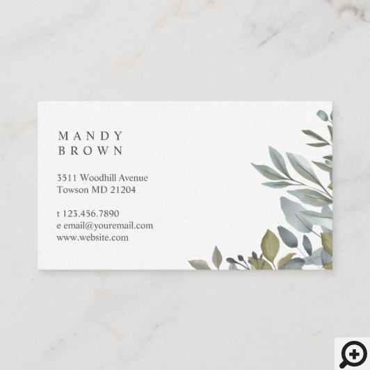 Sage And Leaf Watercolor Greenery Business Card