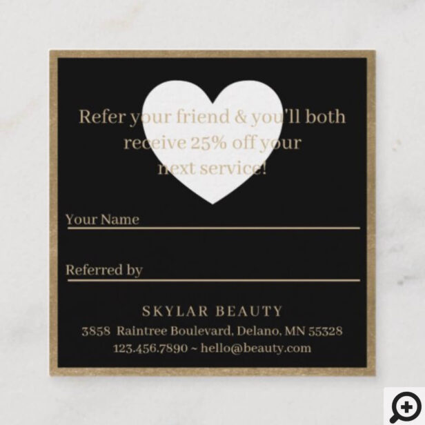 Share The Love Friend Referral Gold & Black Square Business Card