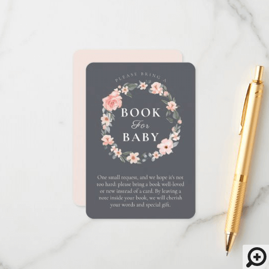 Watercolor Floral Rose Wreath Books For Baby Enclosure Card