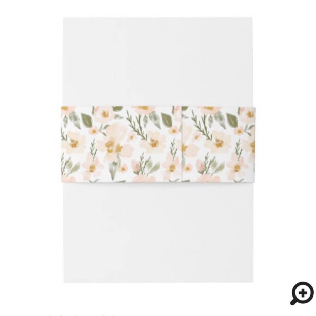 Blush Pink Gardenia Watercolor Floral Pattern Invitation Belly Band