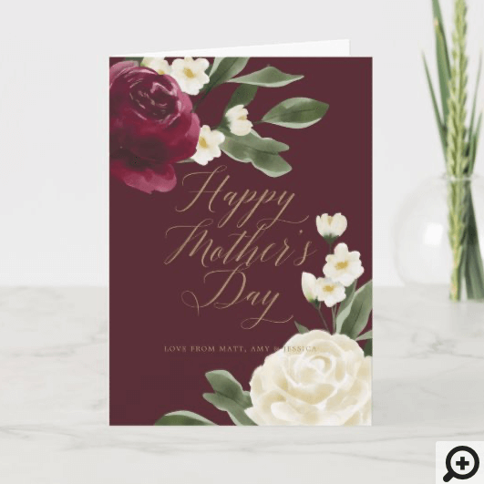 Elegant Burgundy & Cream Rose Blossom Mother's Day Card
