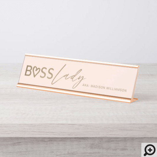Modern Boss Lady Stylish Blush Pink & Gold Desk Name Plate