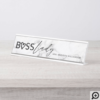 Modern Boss Lady Stylish White Grey Marble & Black Desk Name Plate