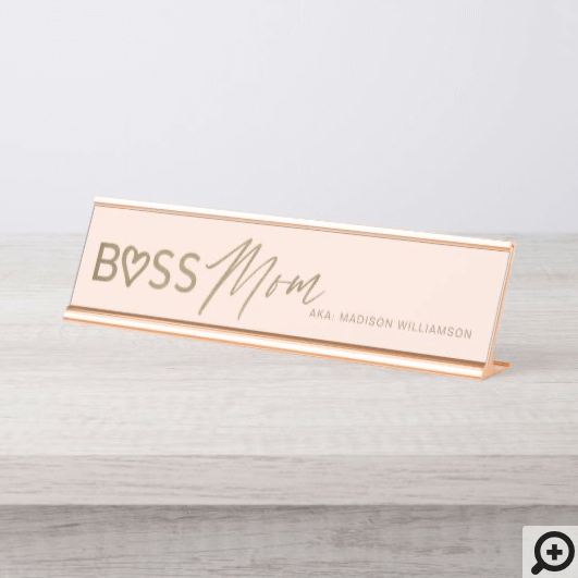 Modern Boss Mom Stylish Blush Pink & Gold Desk Name Plate