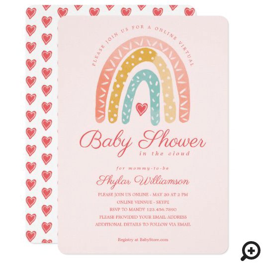 Rainbow & Hearts Online Virtual Girl Baby Shower Invitation
