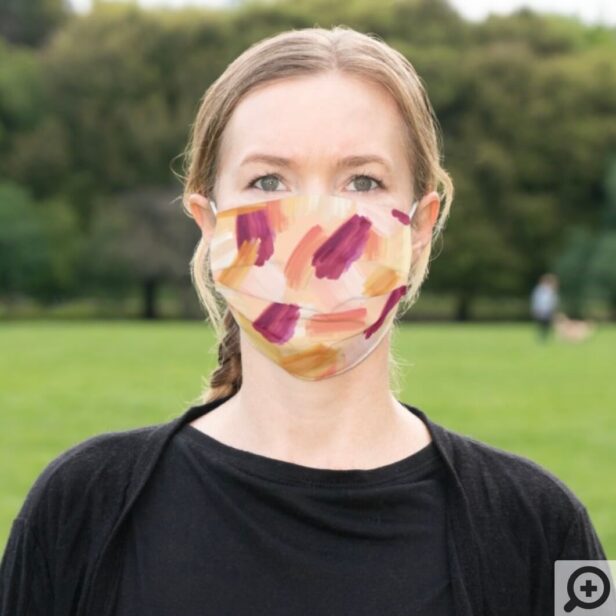 Abstract Wispy Watercolor Brush Strokes Peach Cloth Face Mask