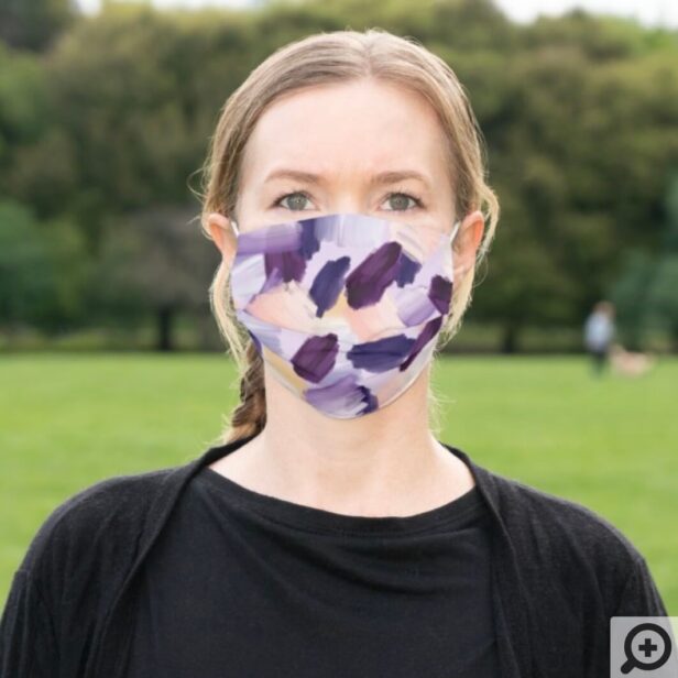 Abstract Wispy Watercolor Brush Strokes Purple Cloth Face Mask