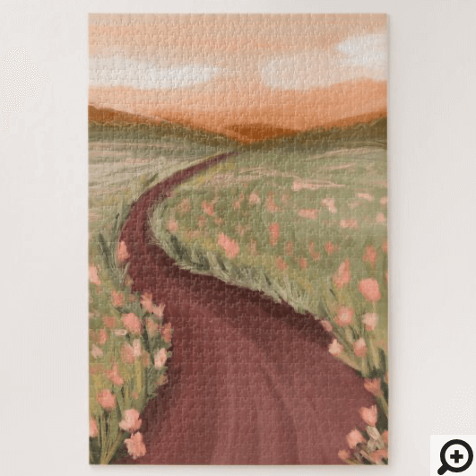 Beautiful Oil Painting Floral Meadow Path Jigsaw Puzzle