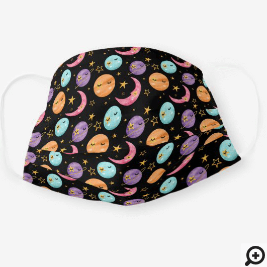 Celestial Outer Space Watercolor Planets Pattern Cloth Face Mask