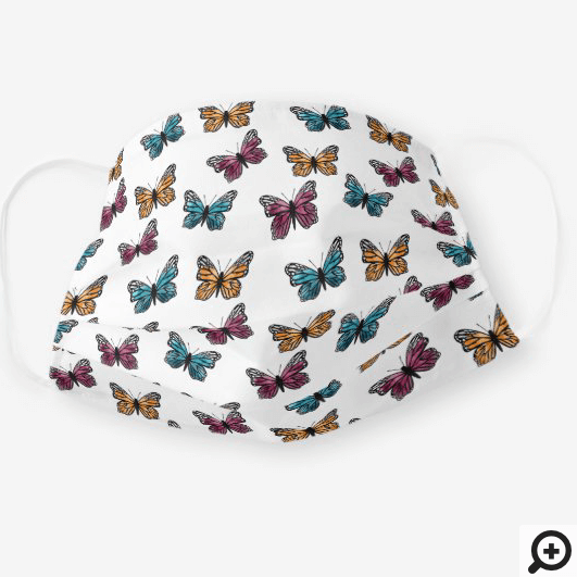 Colorful Pink, Blue & Yellow Monarch Butterfly Cloth Face Mask
