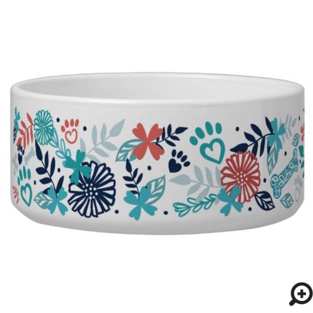 Custom Name Social Distancing Dog & Floral Design Bowl