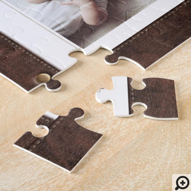 DAD Blue Letters Father's Day Photos Leather Frame Jigsaw Puzzle